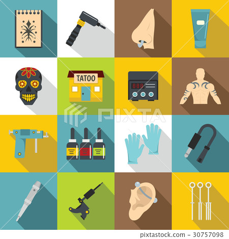 Tattoo parlor icons set, flat style Tattoo parlor icons set, flat style 30757098