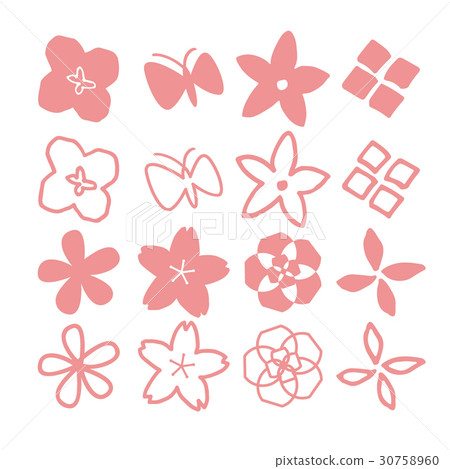 Illustration set of hand-painted flowers and butterflies 30758960