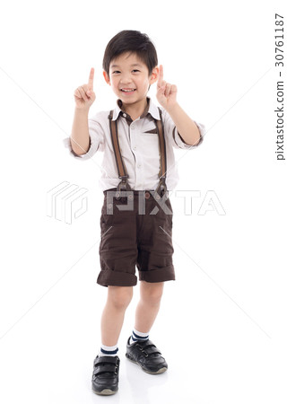 asian child showing buy one get one free hand sign 30761187