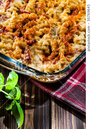 Casserole fusilli pasta with sausage 30769645