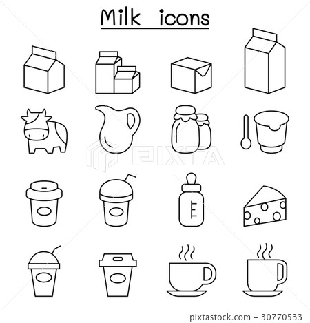Milk icon set in thin line style - Stock Illustration [30770533] - PIXTA