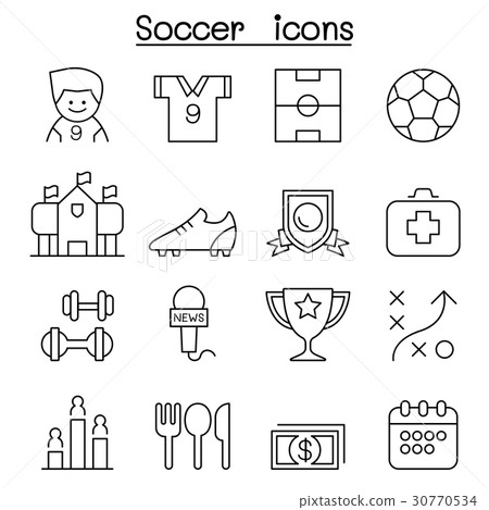 Soccer  & Football icons set in thin line style 30770534