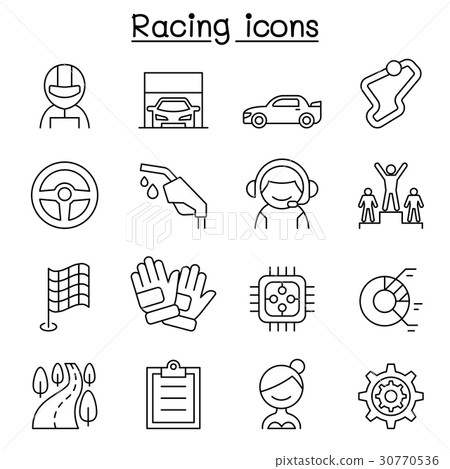 Racing icon set in thin line style 30770536