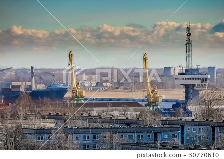 Blue cargo container ship 30770610