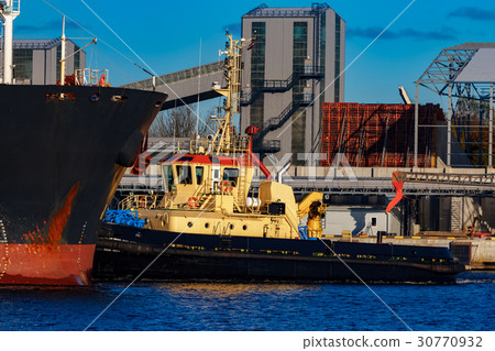 Black cargo ship mooring 30770932