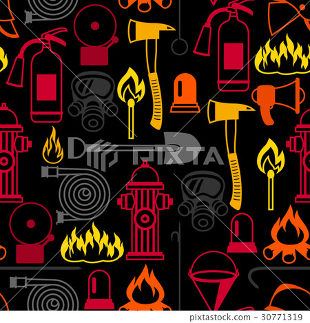 Seamless pattern with firefighting items. Fire Seamless pattern with firefighting items. Fire 30771319