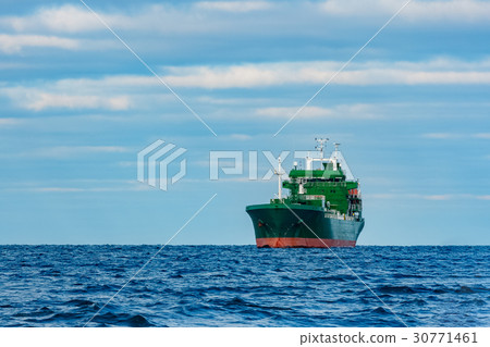 Green cargo ship moored 30771461