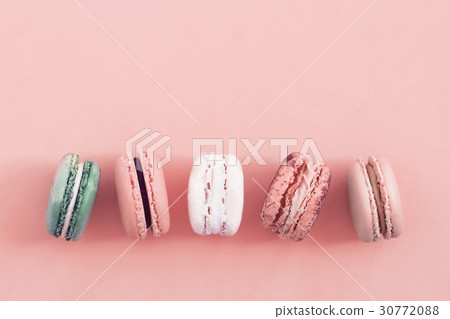 French colorful macaroons top view 30772088
