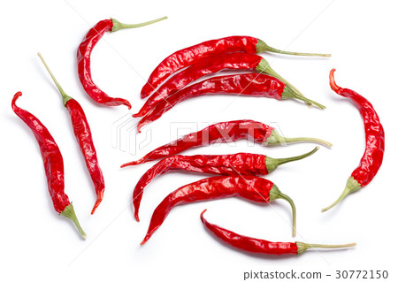 Dried De Arbol chiles, paths, top view Dried De Arbol chiles, paths, top view 30772150