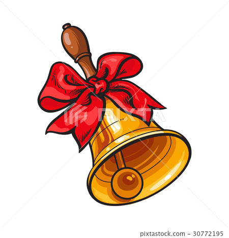Traditional golden school bell with red ribbon bow - Stock Illustration ...