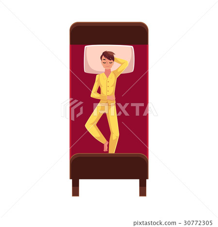 Man sleeping in bed, wearing pajamas, lying on 30772305