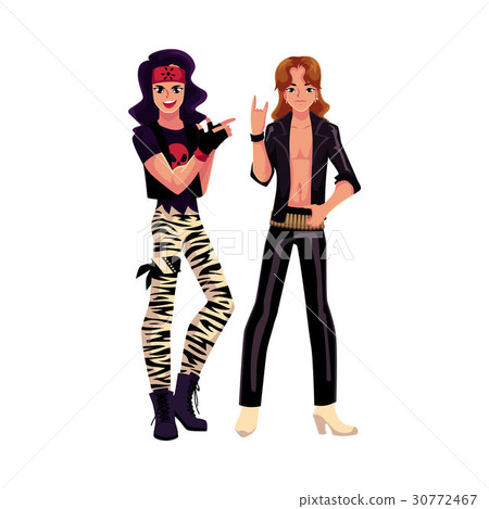 Two men dressed as glam rock stars, long hair 30772467