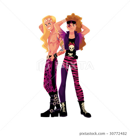 Two young people dressed as glam rock stars 30772482