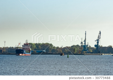 Blue cargo ship 30773488