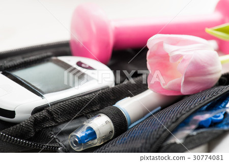 Closeup of blood glucose meter and needle Closeup of blood glucose meter and needle 30774081