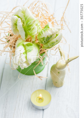 Green tulips, decorative bunny Green tulips, decorative bunny 30775025