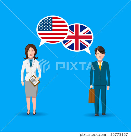 People with white speech bubbles with American and People with white speech bubbles with American and 30775167