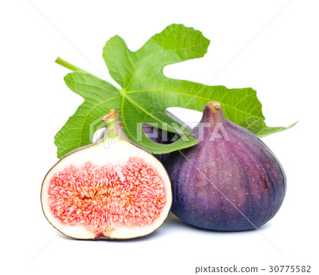 Large Sweet Figs Fruit and Green Leaves 30775582