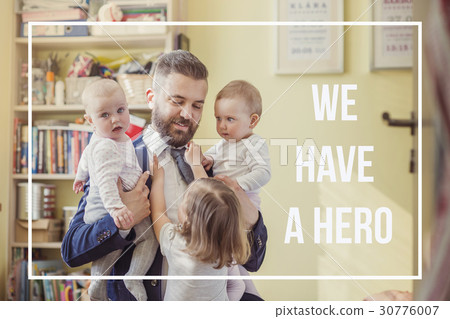 Hipster father holding little daughters. Fathers Hipster father holding little daughters. Fathers 30776007