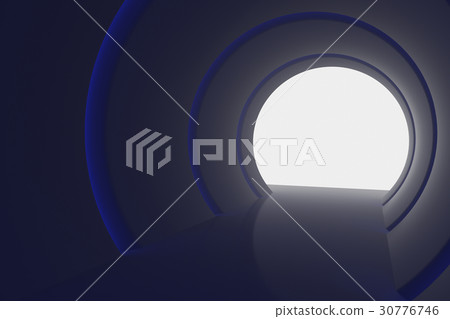 Abstract interior with glow lines and white exit 30776746