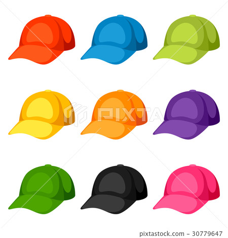 Colored baseball caps templates. Set of 30779647