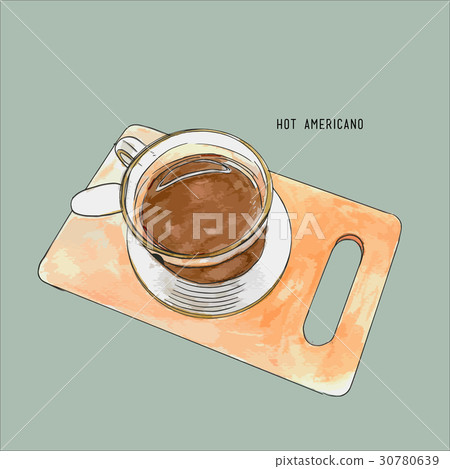 hot coffee on wood tray , sketch  vector. 30780639