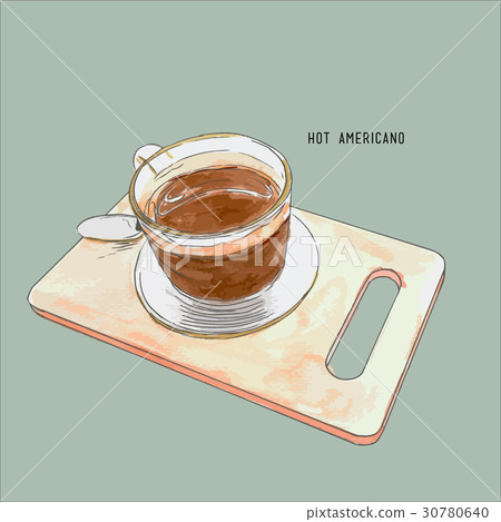 hot coffee on wood tray , sketch vector. hot coffee on wood tray , sketch vector. 30780640