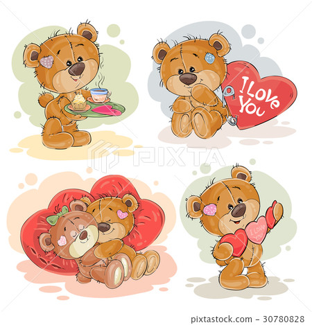 Set clip art illustrations of enamored teddy bears 30780828