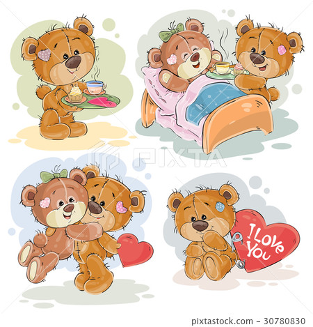 Set clip art illustrations of enamored teddy bears Set clip art illustrations of enamored teddy bears 30780830