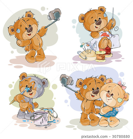 Set clip art illustrations of enamored teddy bears 30780880