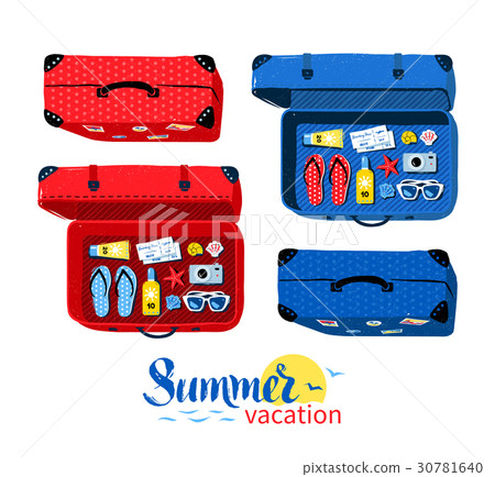 Top view collection of summer vacation suitcases 30781640