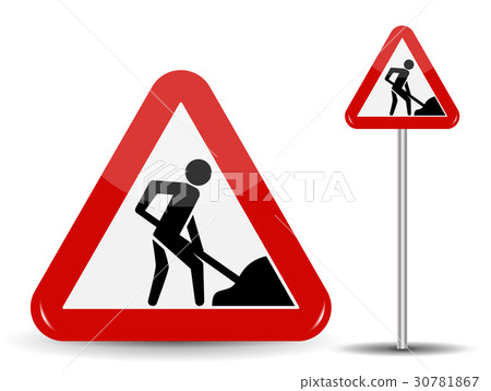 Road sign Warning Road works. In the Red Triangle Road sign Warning Road works. In the Red Triangle 30781867