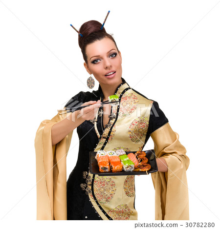 woman in traditional dress with eastern food woman in traditional dress with eastern food 30782280