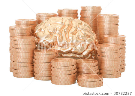 Gold coins with human brain, 3D rendering Gold coins with human brain, 3D rendering 30782287