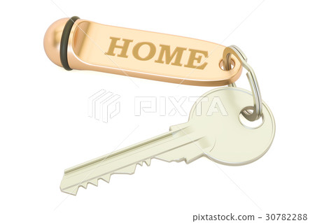 Home key with keychain, 3D rendering Home key with keychain, 3D rendering 30782288
