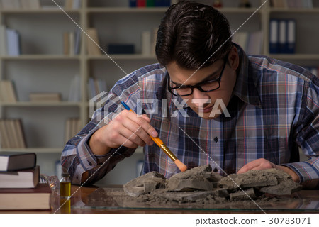 Archeologist working late night in office 30783071