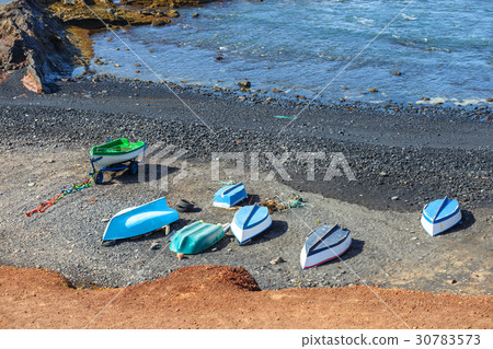 Green Lagoon at El Golfo with fishing boats Green Lagoon at El Golfo with fishing boats 30783573