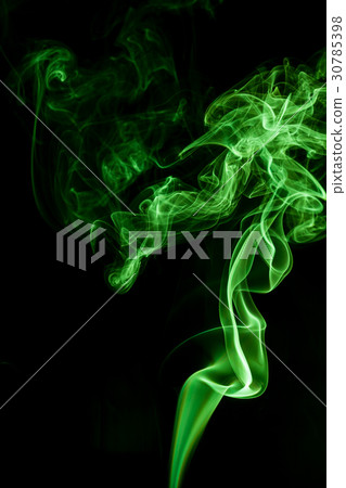 Green smoke movement on black background. 30785398