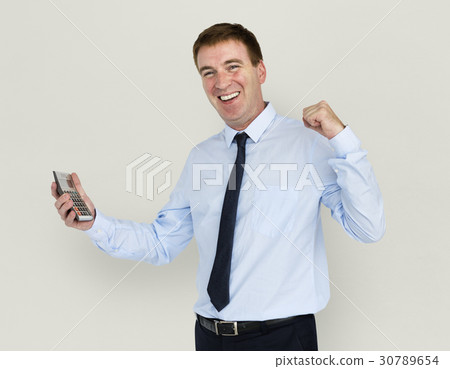 Caucasian Business Man Calculator Smiling Caucasian Business Man Calculator Smiling 30789654