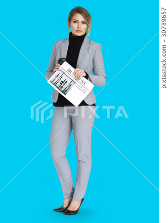 Caucasian Business Woman Newspaper Concept Caucasian Business Woman Newspaper Concept 30789657