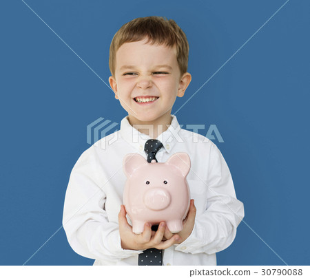 Kid Studio Shoot Gesture Piggybank Holding Kid Studio Shoot Gesture Piggybank Holding 30790088