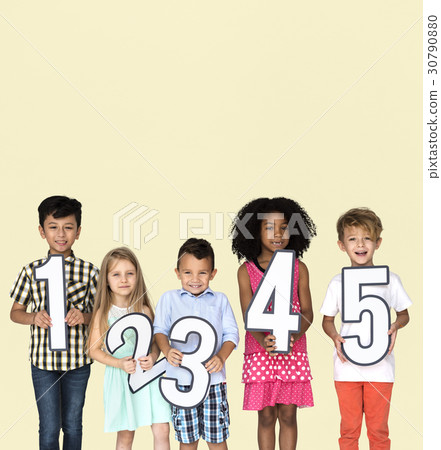 Little Kids Holding Number Smile 30790880