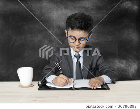 Little Boy Businessman Working Busy Little Boy Businessman Working Busy 30790892
