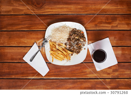 food plate and juice on wooden table food plate and juice on wooden table 30791268