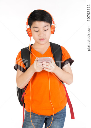 Asian boy use of the mobile phone 30792311