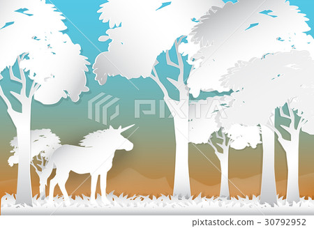 Unicorn in the forest nature background 30792952