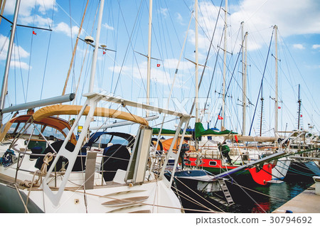 Rigging of the boat. The stern of the yacht  30794692
