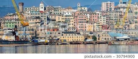 genoa town cityscape panorama from the sea harbor 30794900