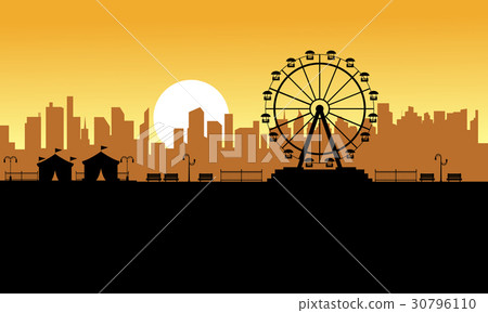 Silhouette amusement park scenery for kid Silhouette amusement park scenery for kid 30796110