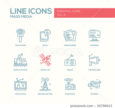 Mass Media line design icons set Mass Media line design icons set 30796623